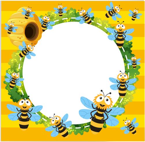 Border template with many bees flying vector