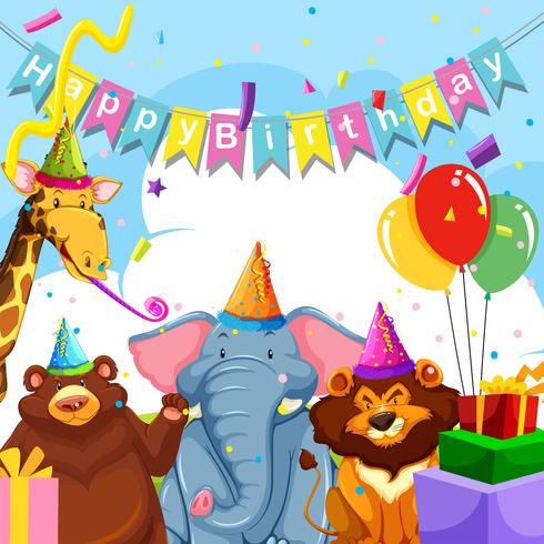 Wild animal on birthday template vector