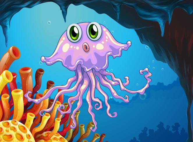 Cute jellyfish under the ocean vector