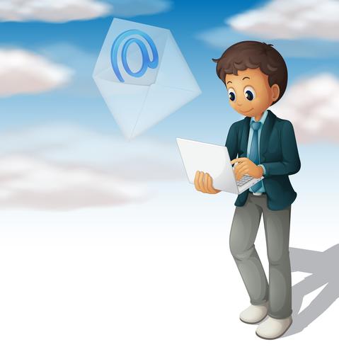 Man sending mail from computer laptop vector