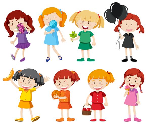 Girls in different color shirts vector