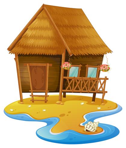 Wooden cabin on island vector