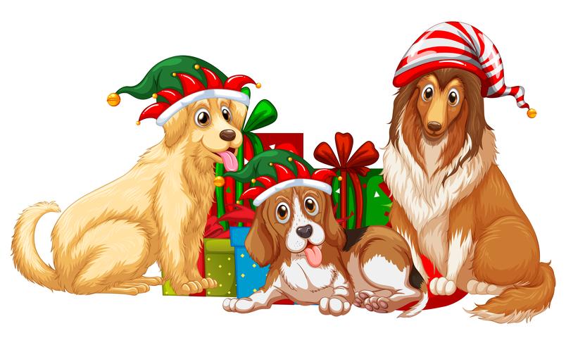 Christmas theme with dogs and present boxes 447995 Vector Art at Vecteezy