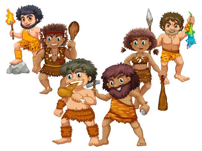 Cavemen in different positions vector