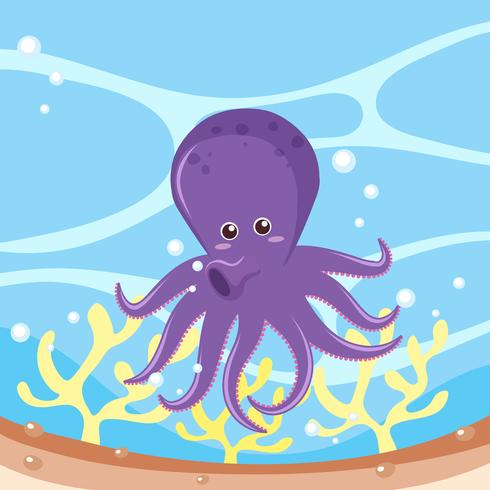 Pulpo morado en el océano vector