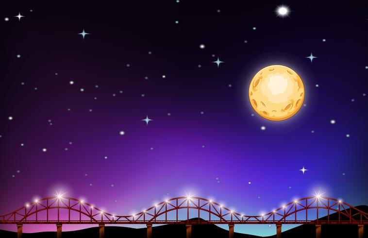 Noche de luna llena sobre el puente. vector