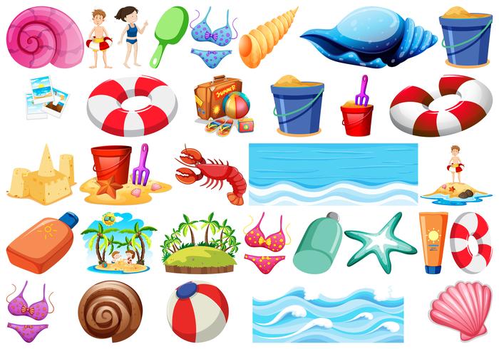 Set of beach objects vector