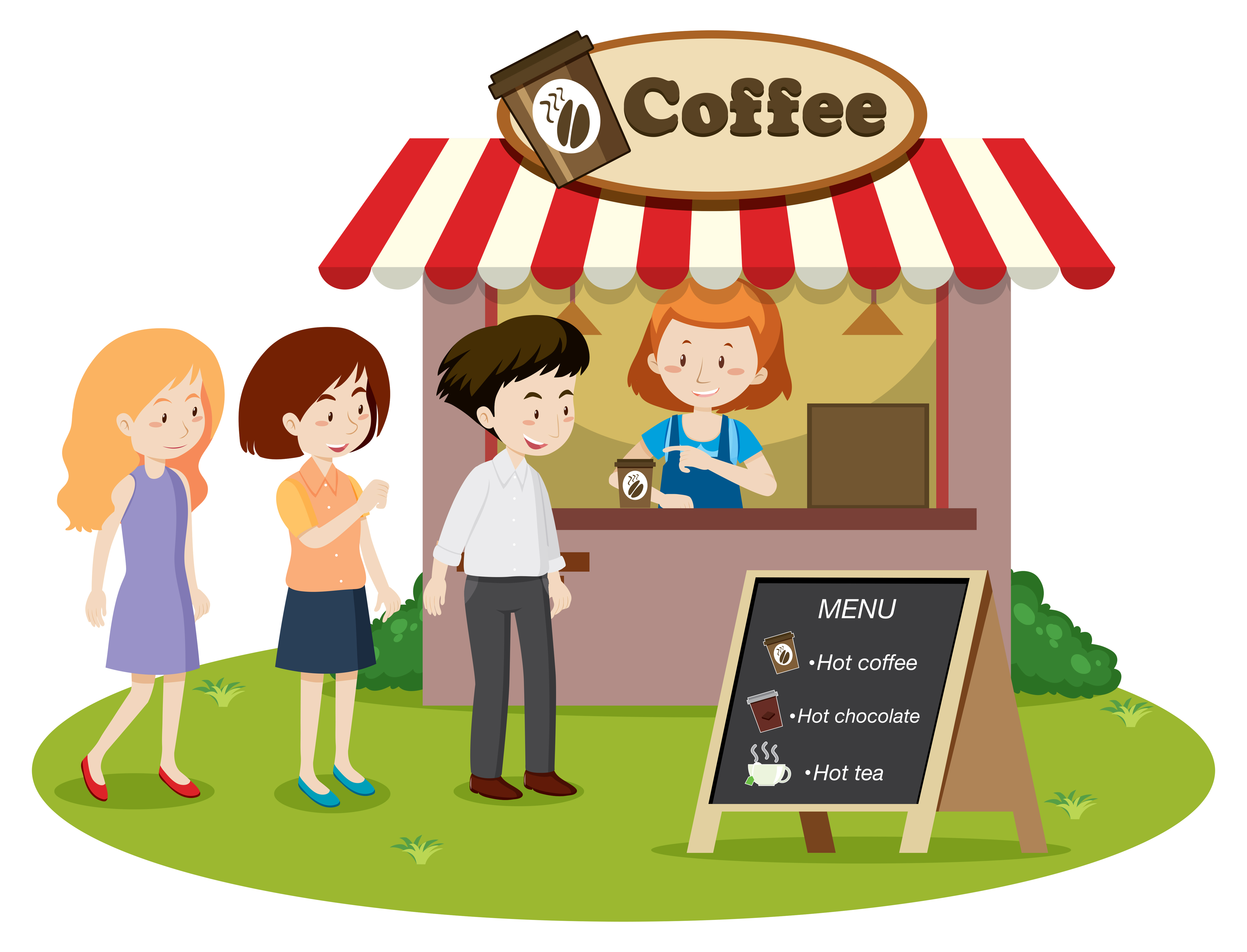 People waitin in line at the coffe stand 448054 Vector Art at Vecteezy