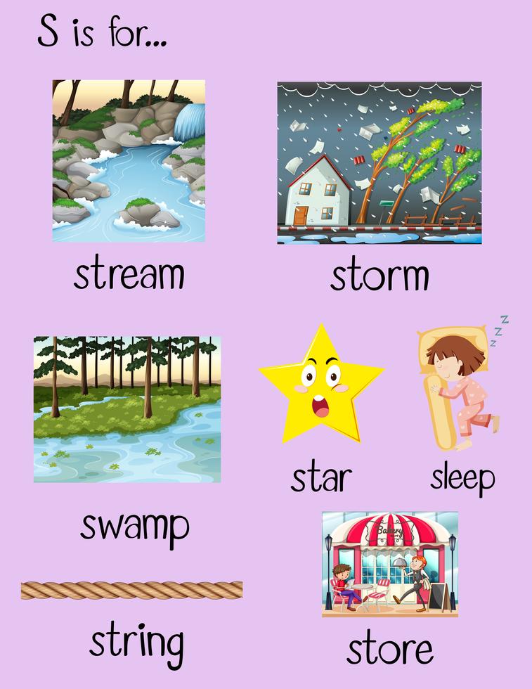 Many words begin with letter S 448061 Vector Art at Vecteezy