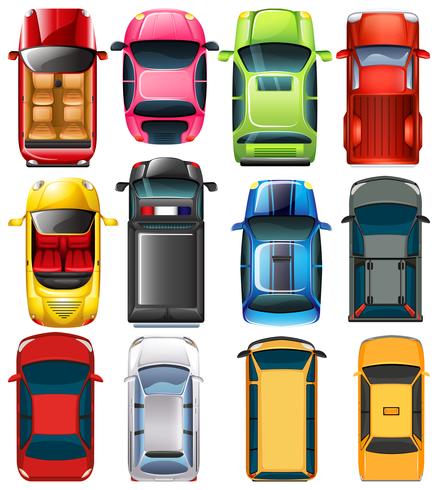 Top view of different cars vector