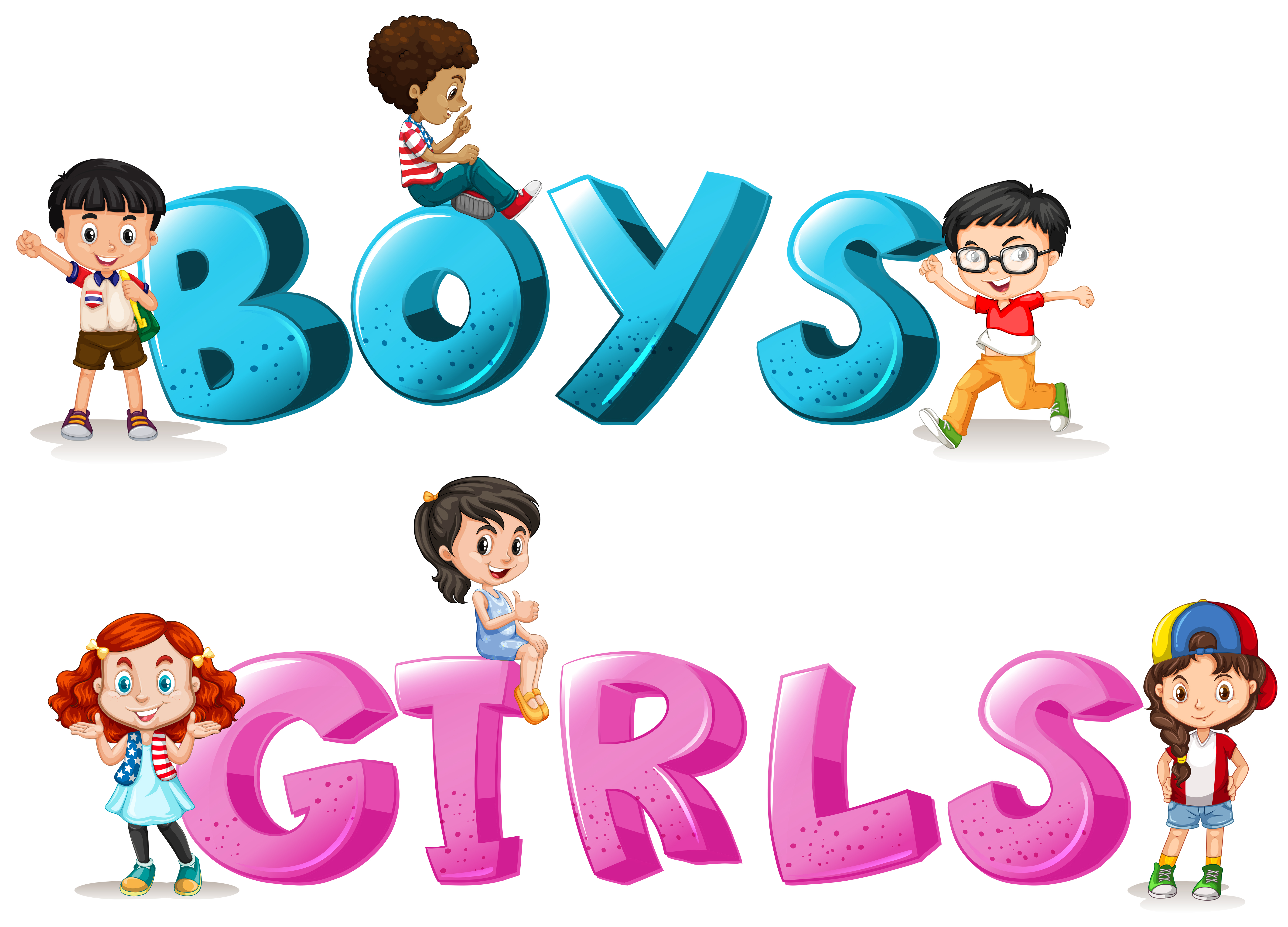 Word Design With Word Boys And Girls Vector Art At Vecteezy