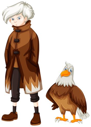 Wild eagle and boy with white hair vector