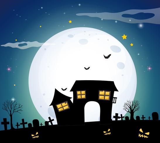 Haunted house in the field on fullmoon night vector