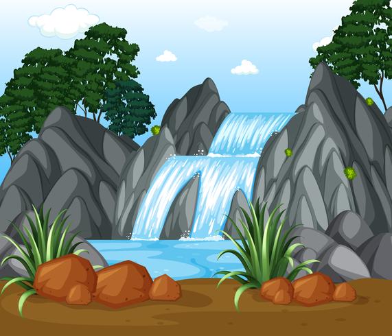 Background scene with waterfall in the woods vector