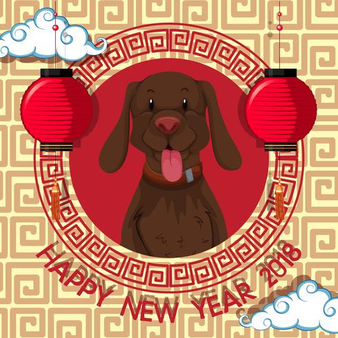 Cute dog on new year card template vector