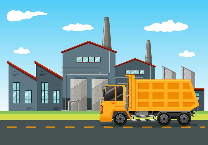 Factory scene with dumping truck vector