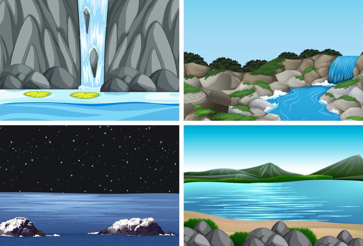 paquete de escena de paisaje de naturaleza vector