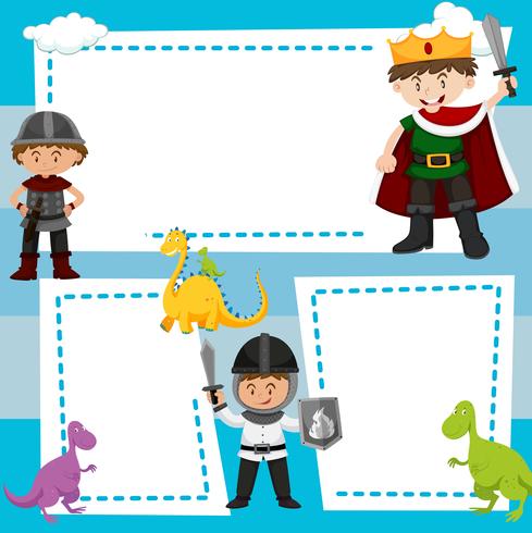 Border template with kids in medieval costumes vector