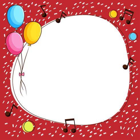 Plantilla de borde con globos y notas musicales. vector