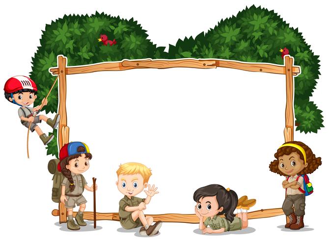 Frame template with kids camping in background vector