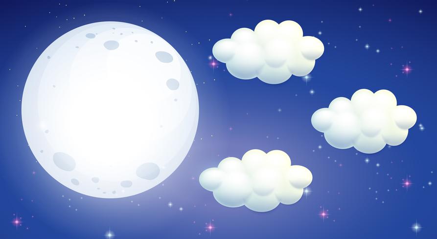 Escena con luna llena y nubes vector