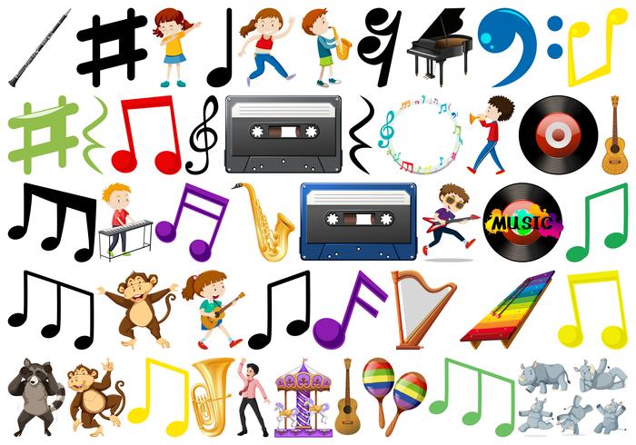 Conjunto de elementos musicales. vector