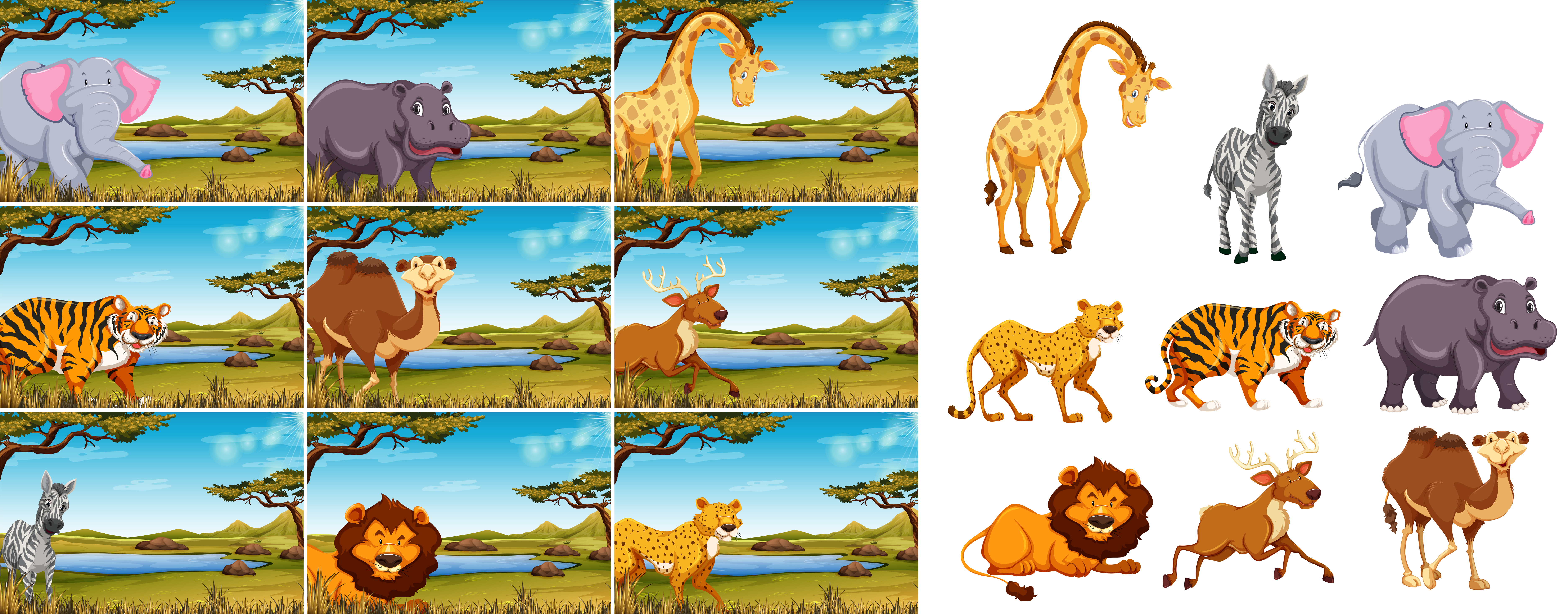 Download Set of wild animal in nature - Download Free Vectors ...