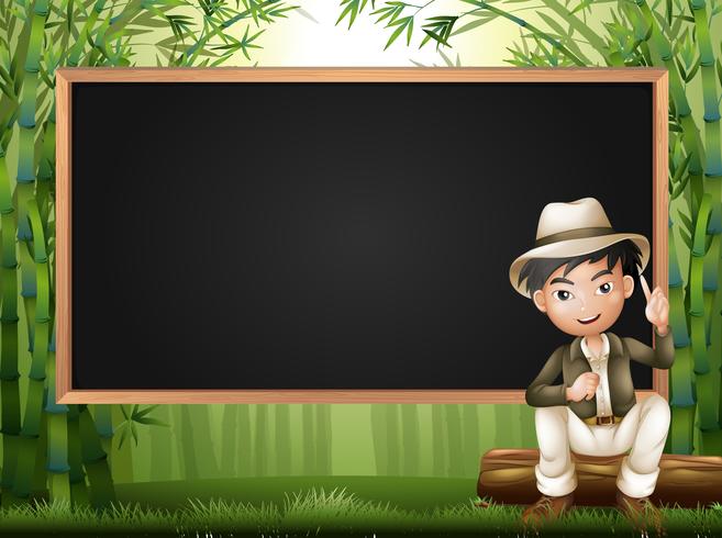 Frame design with man in bamboo forest vector