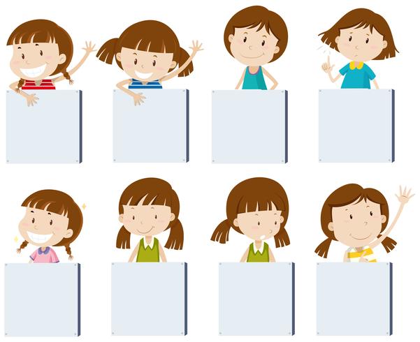 Different girl characters holding blank signs vector
