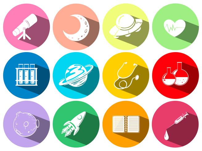 Science and technology symbols on buttons vector