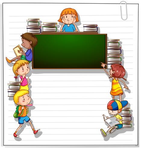 Frame with kids and a blackboard vector