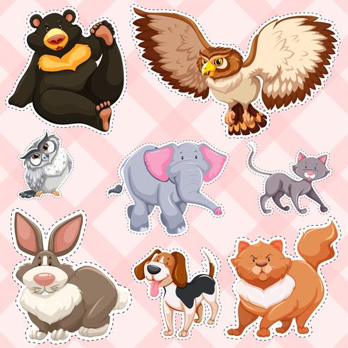 Sticker design for wild animals on pink background vector