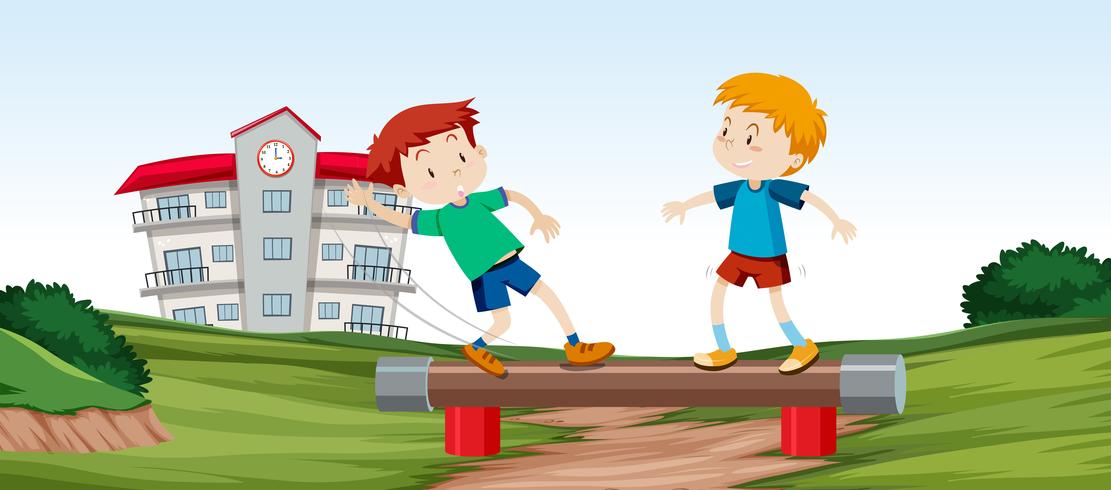 Boys playing balance bar vector