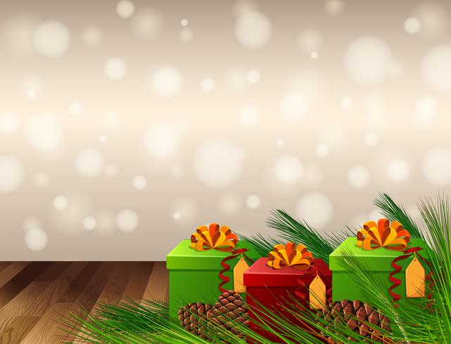 Background design with present boxes and pinecones vector