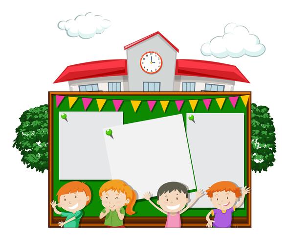 Plantilla de tablero con niños en la escuela vector