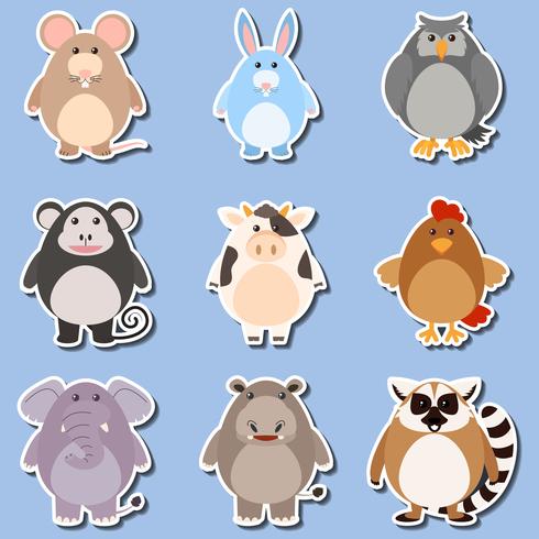 Sticker design for different types of animals vector