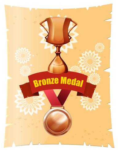 Bronze medal and trophy on poster vector
