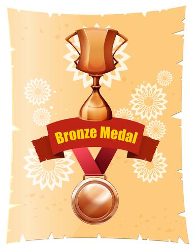 Medalla de bronce y trofeo en cartel. vector