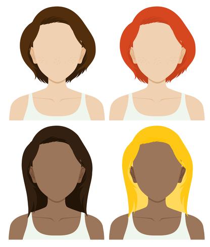 Personajes femeninos sin rostro con pelo largo y corto. vector