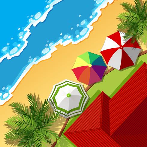 Aerial scene with house on the beach vector