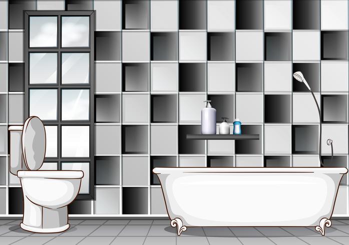 Bathroom with black and white tiles vector