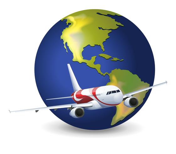 Earth globe and airplane vector
