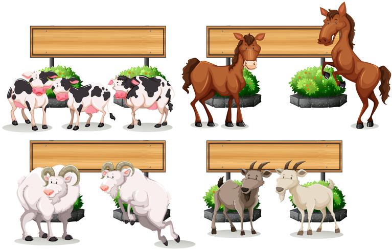 Animales de granja de pie junto a la señal vector