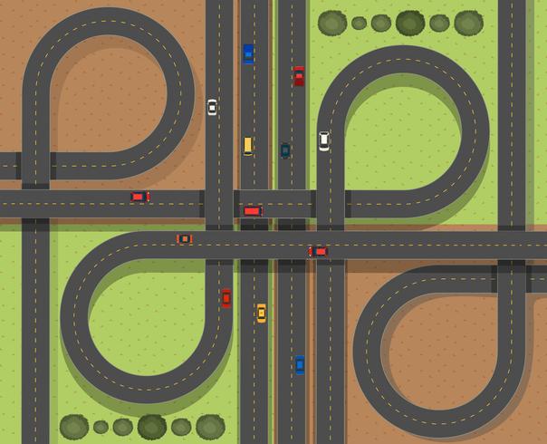 Aerial scene with cars on the roads vector