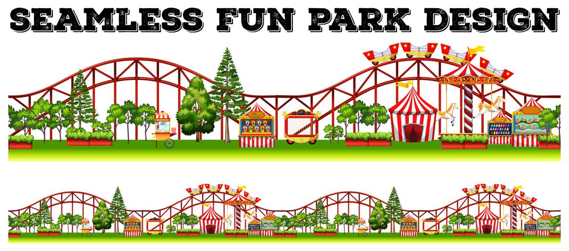 Seamless fun park design with many rides vector