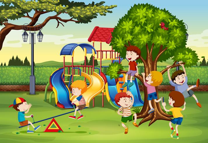 Many children playing in the park vector