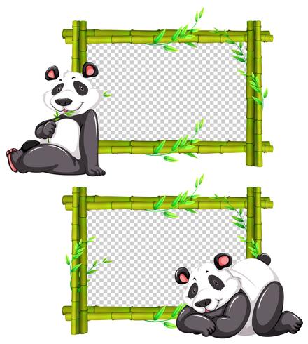 Dos marcos de bambú con panda lindo vector