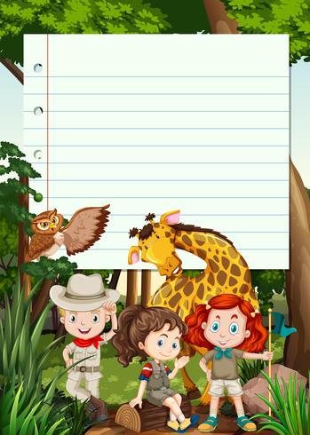 Border template with kids and animals