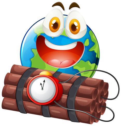 Earth with happy face and time bomb vector