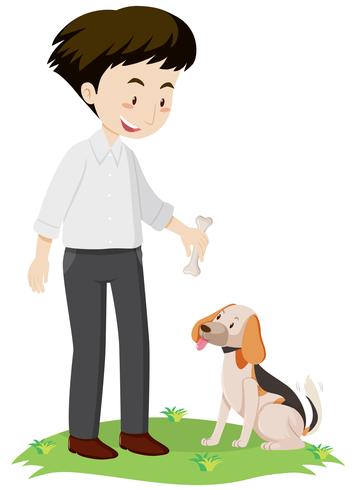 Man giving bone to dog vector